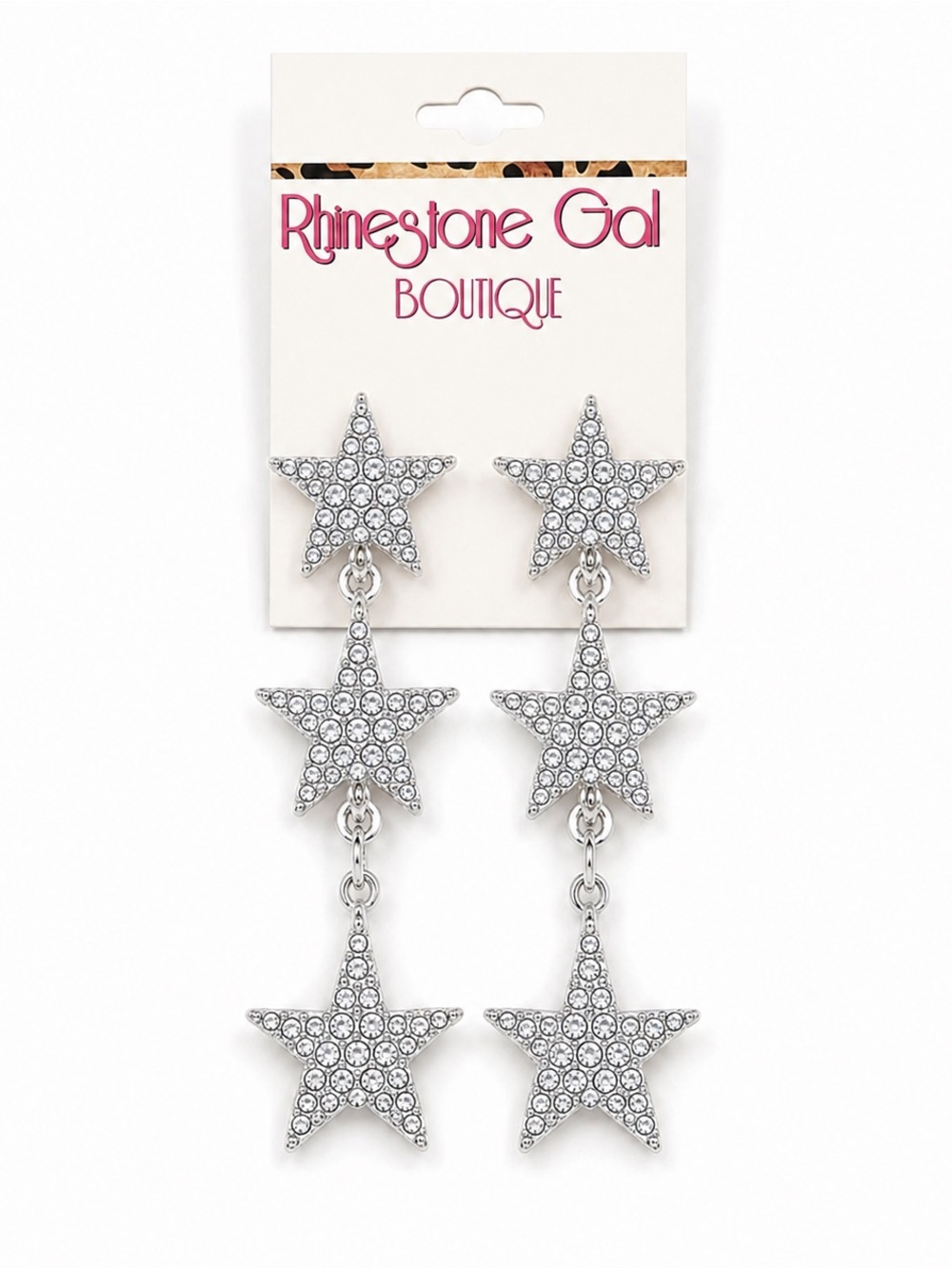 BRAND NEW WITH TAGS Triple Rhinestone Star Drop Earrings